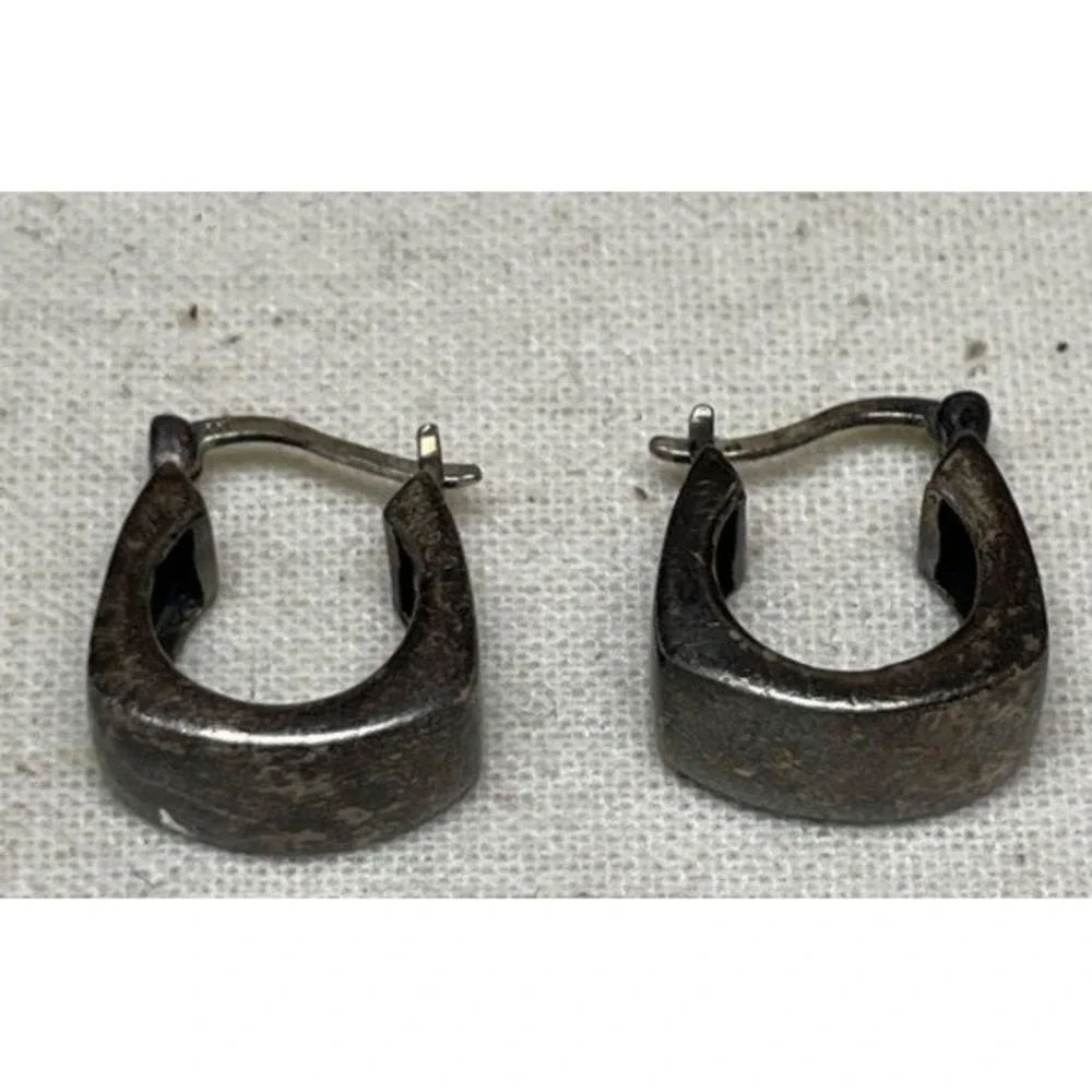 Vintage 925 Sterling Silver Square Huggie Hoop Earrings Tapered U Shape 6.2g